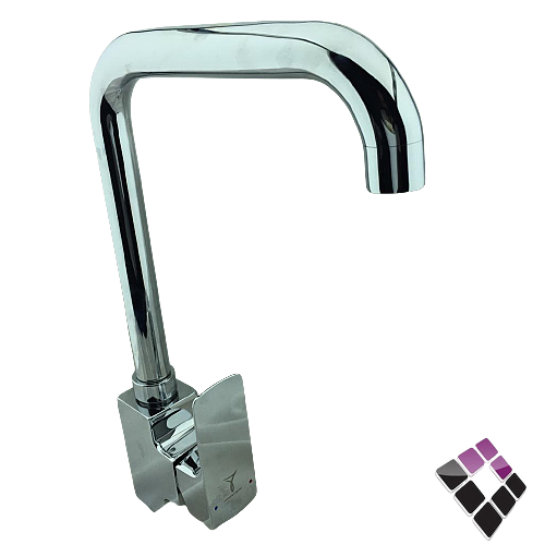 خلاط مجلى 1 خرم واقف شجرة اتمتك خزف سعودي كروم ثقيل مسكة مربعة رقبة عالية L موديل كيوبيست CUBIST رقم 180101010152008