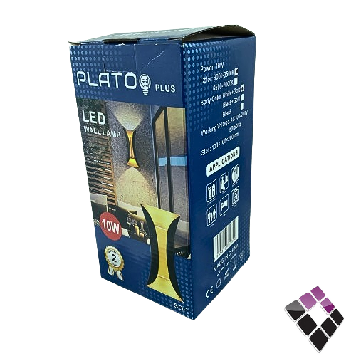 كشاف سور LED خارجي PLATO-PLUS وتر بروف جرم بلاستيك أبيض + ذهبي موديل مبخرة إضاءة جهتين أصفر 10W