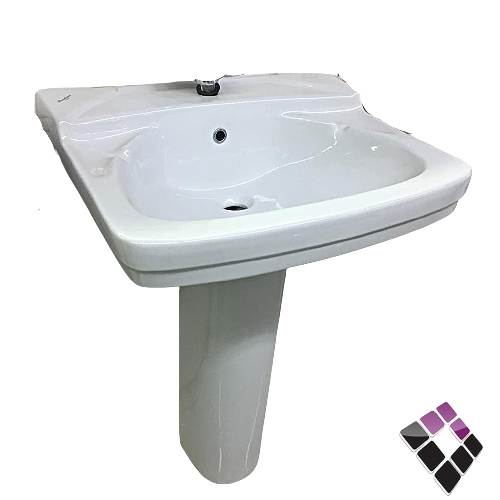 مغسلة خزف بورسلينا سعودي عمود كامل موديل فله لون أبيض نخب أول