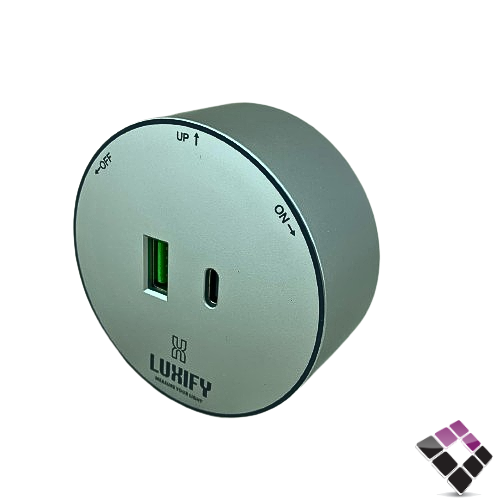 فيش USB+type-c مسطرة مجرى تراك كبس LUXIFY  مدور مضئ لون فضي 25000080