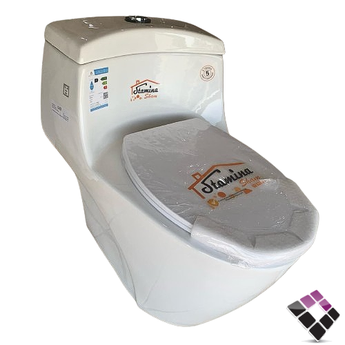 كرسى أفرنجى صينى ابيض STAMINA ضغطتين مع غطاء قاعدة كروم هيدروليك 30سم رقم 8243***