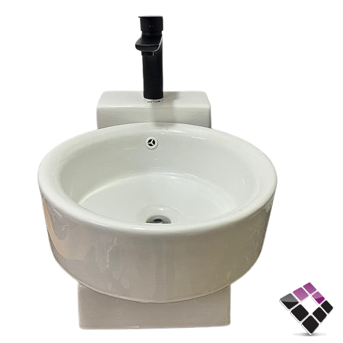 مغسلة خزف OTTO صيني معلقة قطعتين قاعدة خزف + حوض خزف دائري لون أبيض رقم 32418