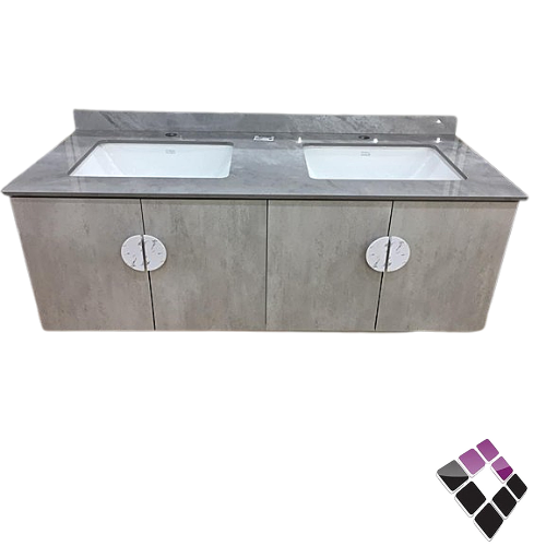 مغسلة دولاب خشب معالج plywood بليوود لون رمادي + طاولة رخام + حوضين خزف أسفل  Orent Standard صيني 120CM + مراية إضاءة LED رقم OS231-120-24