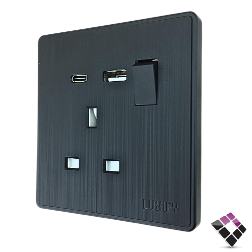 فيش 13A مع مفتاح Type c+ USB مخرجين LUXIFY صيني ون أسود عريض م/ بيانو رقم 23700018