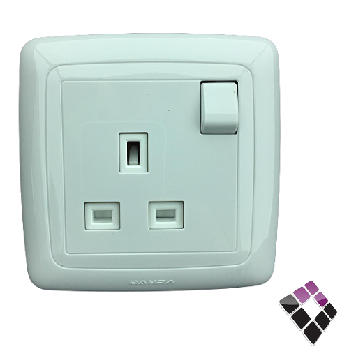 فيش مع مفتاح 13 امبير مفرد بحرة BAHRA سعودي أبيض جديد***.