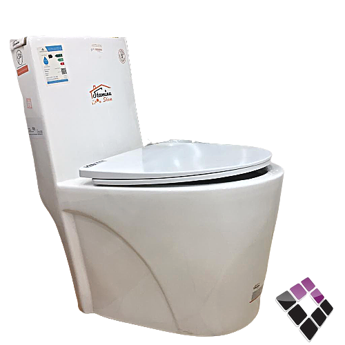 كرسى أفرنجى أرضي STAMINA صينى بيضاوي لون أبيض نظام تصريف مطور ريمليس RIMLESS + غطاء فايبر هيدروليك قاعدة كروم سهل الفك 25 سم رقم 8225