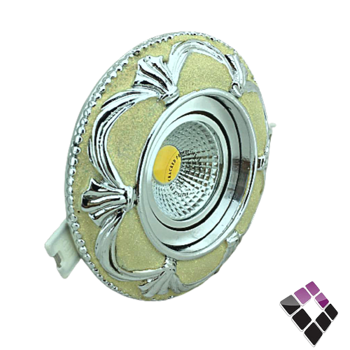 كشاف سبوت لايت متحرك فضي+أبيض مزخرف عريض مع لمبة أصفر GETEX/COB/LED***