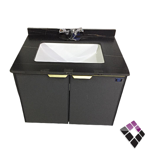 مغاسل دولاب المنيوم + PVC لون رصاصي حوض رخام + خزف مقاس 60CM + صيدلية و مراية رقم LM1-1-60