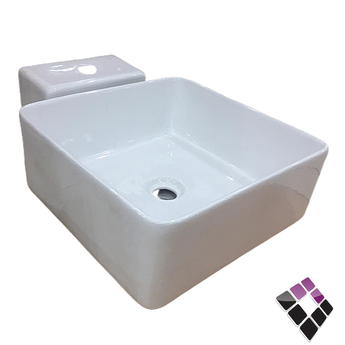 مغسلة خزف هندي معلقة سلفر SOLO مربعة قطعتين لون أبيض