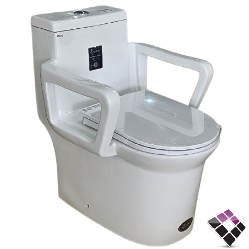 كرسي افرنجي ارضي خاص بكبار السن مزود بمسند ذراع Star Plus صيني لون ابيض مقاس 30CM   مع غطاء و شطاف الراحة المطور Acacia