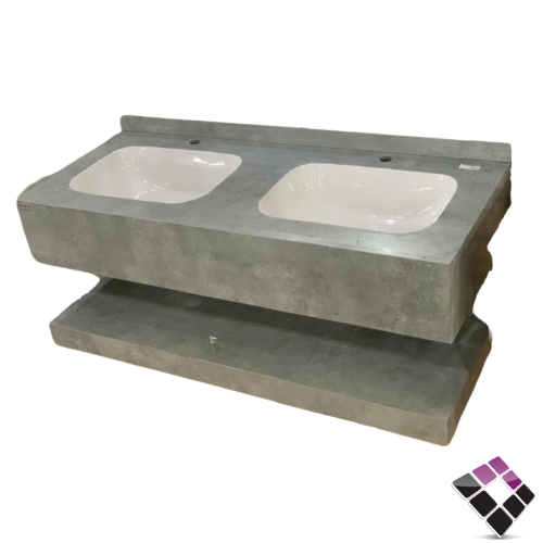 مغسلة كبينة بورسلان رخامي حوضين ليزر Orient standard معلق لون رمادي 120CM + مراية إضاءة LED رقم/ 12214112