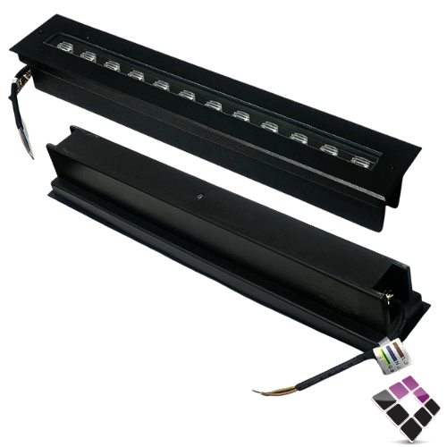 كشاف LED خارجي دفن أرضي معزول ضد الماء مستطيل لون أسود HAINZO عدسة عيون اضاءة أصفر 50CM × 12W رقم GH-2224