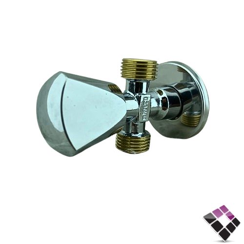 محبس زاوية مخرجين للماء روكو mROCCO الماني موديل قروهي سنة نحاس لون كروم رقم RG-1212