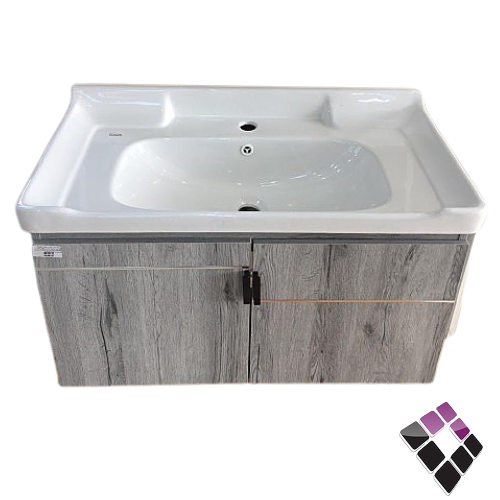 مغسلة دولاب خشب معالج plywood بليوود لون رمادي خشبي حوض خزف Orent Standard صيني 80CM + صيدلية + مراية رقم OS2310126