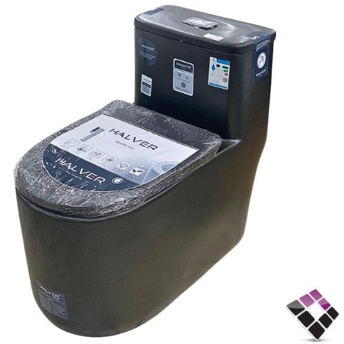 كرسى أفرنجى أرضي HALVER صينى بيضاوي دائري لون أسود نظام تصريف مطور تورنيدو TORNADO غطاء فايبر UF هيدروليك 30 سم رقم 1883