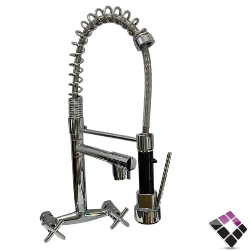 خلاط مجلى جداري مسكة عادي مروحة رقبة عالية 2 صباب مع لي سحاب KANA لون كروم KA-62207