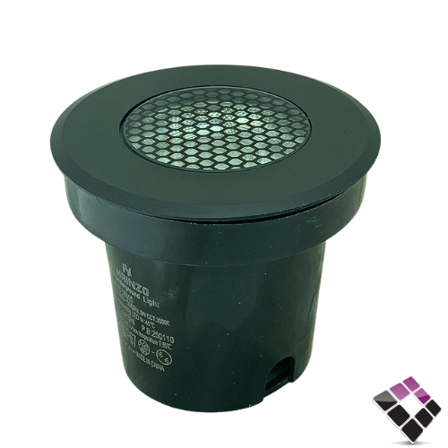 كشاف LED خارجي دفن أرضي معزول ضد الماء مدور مع مانع توهج شبك خلية لون أسود HAINZO عيون اضاءة أصفر  4"× 9W رقم 2202C-BK-9W