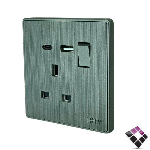 فيش مع مفتاح 13 أمبير + USB + Type-C تايب سي LUXIFY صيني لون سلفر رقم 23800028