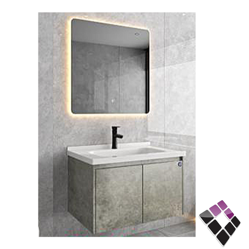 مغسلة حوض خزف دولاب خشب معالج plywood بليوود لون رمادي معتق رخامي DODO صيني 80CM + مراية إضاءة LED رقم DO-2-80-2.