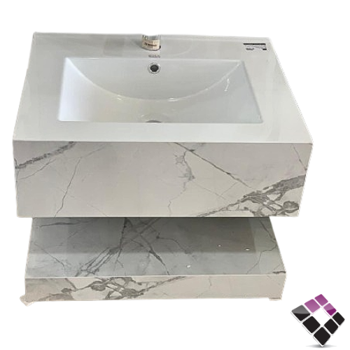 مغسلة كبينة بورسلان رخامي Orient standard صيني معلق لون أبيض + عرق رمادي استتواريو + رف سفلي 60CM + مراية إضاءة LED رقم/ OS250124