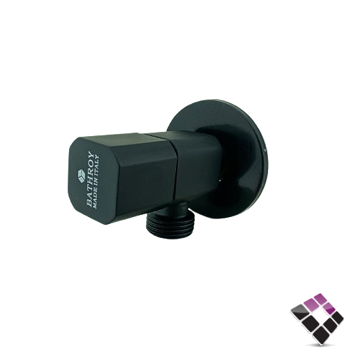 محبس زاوية BATHROY ايطالي مسكة مربعة لون أسود رقم BI-535B مقاس 1/2"