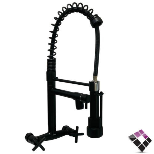 خلاط مجلى جداري مسكة عادي مروحة رقبة عالية 2 صباب مع لي سحاب KANA لون أسود KA-62207