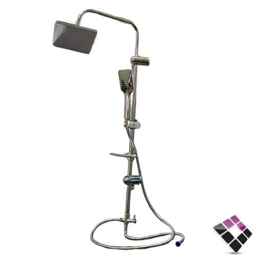 طقم شاور دش BERLI عمود كروم + طاسة مستطيلة 27×18سم مع لي و سماعة + صبانة رقم 5501