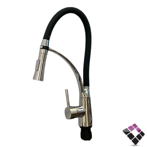 خلاط مجلى واقف 1 حرم SILVER صيني نحاس لون كروم رقبة عالية سلكون لون أسود رقم 89-2191