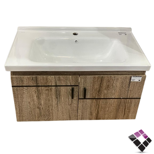 مغسلة دولاب خشب معالج plywood بليوود لون خشبي سنديان حوض خزف Orent Standard صيني 80CM + مراية LED رقم OS2310164