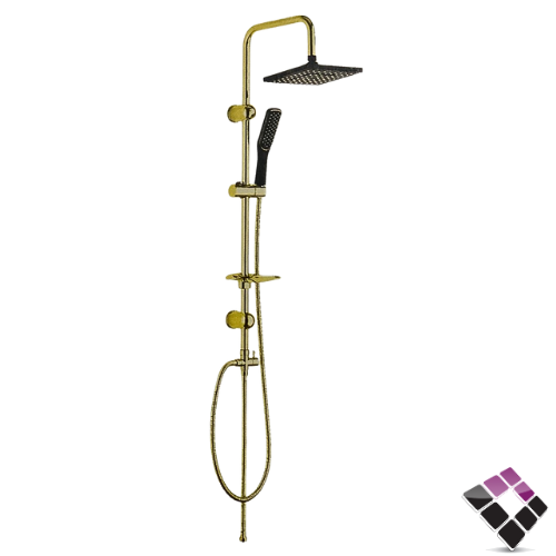 مسطرة دش BANERY الماني ماسورة ذهبية + طاسة مربعة أسود + ذهبي مع حامل صاعد نازل + لي و سماعة + صبانة JS-B202