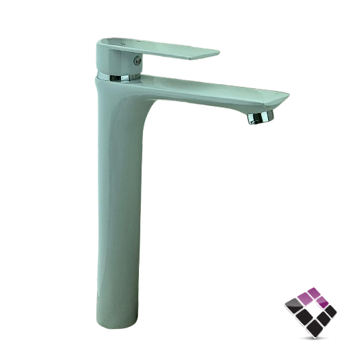 خلاط مغسلة 1 خرم شجرة اتمتك عالي 26 سم SILVER صيني لون أبيض + كروم مسكة مربعة رقم EB0004