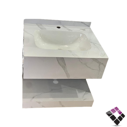 مغسلة كبينة بورسلان رخامي Orient standard معلق لون أبيض عرق رمادي 60CM + مراية إضاءة LED رقم/ 12212279.60