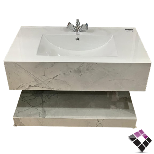 مغسلة كبينة بورسلان رخامي Orient standard صيني معلق لون أبيض + عرق رمادي استتواريو + رف سفلي 80CM + مراية إضاءة LED رقم/ OS250125