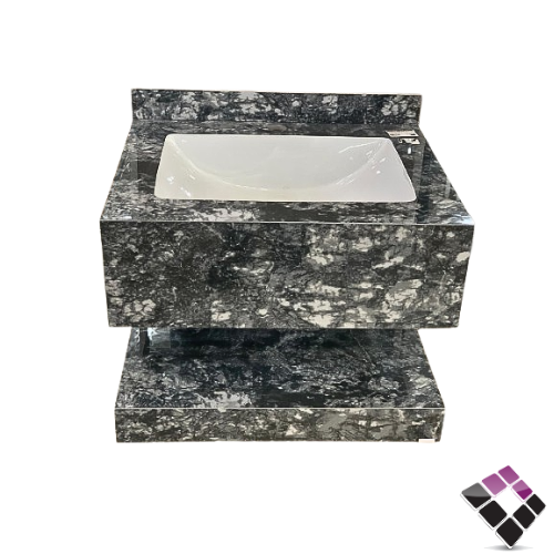 مغسلة كبينة حجر رخامي VINTORA / Burai صيني معلق لون رمادي  موديل رخام استون سلفر + رف سفلي 60CM مع مراية ليد رقم/ GD-185