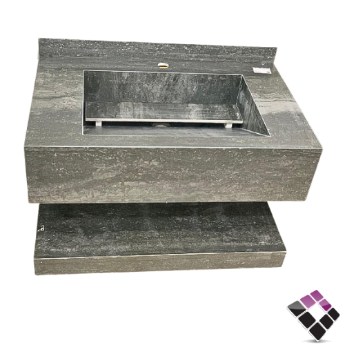 مغسلة كبينة + حوض حجر رخام موديل شلال Orient standard صيني معلق لون رمادي غامق رخام ترفنتينو + رف سفلي 80CM بدون مراية رقم/ OS250119