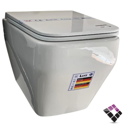 كرسي أفرنجي معلق LUTZ لوتز أوربي / صيني موديل مربع نظام تصريف مطور Rimless + Tornado مع غطاء هدرولك UF مقاوم رقم LTZ-062