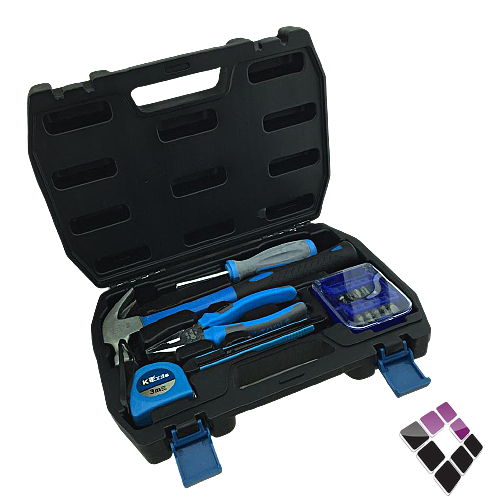طقم عدة منزلية KITOOIS صيني ( شاكوش + زرادية + مشرط + متر + مفك + رؤوس مفك ) + شنطة بلاستيك 69-145065