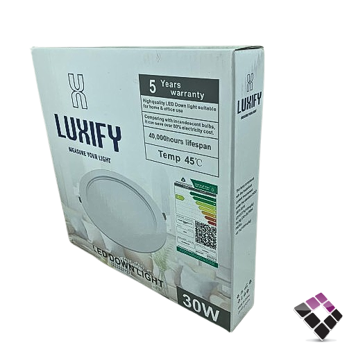 كشاف داخلي LED بنل SMD مثلج إضاءة 6500K أبيض LUXIFY  صيني جرم حديد 20 سم 8"×30W