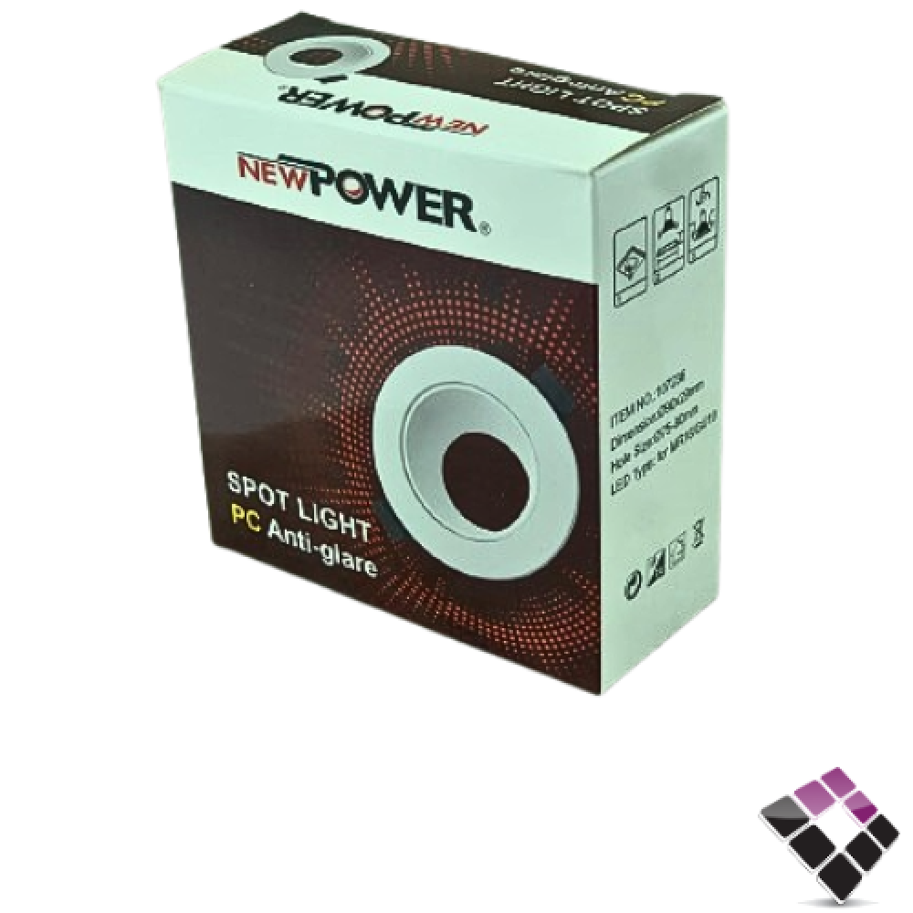 جرم سبوت GU10 مفرد مانع توهج بلاستيك دائري NEW POWER جرم خارجي أبيض داخلي أبيض مقاس 2" رقم 107236 بدون لمبة