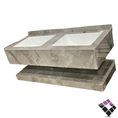 مغسلة كبينة بورسلان رخامي حوضين ليزر Orient standard معلق لون رمادي صخري 120CM + مراية إضاءة LED رقم/ 12214089