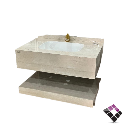 مغسلة كبينة بورسلان رخامي Orient standard معلق لون بيج ترفنتينو + رف سفلي 80CM + مراية إضاءة LED رقم/ PW816209-80