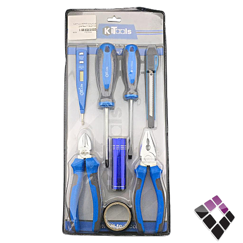 طقم عدة منزلية KITOOIS صيني 9 قطع ( زرادية  + 2 مفك+ مشرط + مفك كهرباء+كشاف ) + شنطة قماش