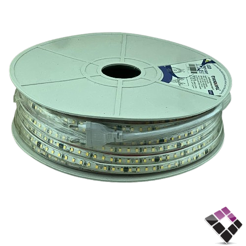 شريط زينة LED استريب STRIP عدسة نقاط SMD مباشر 120لمبة بالمتر بدون ترنس + شريط لاصق WONDE RFUL قص كل 10سم إضاءة 4000K كريمي لفة طول 50متر