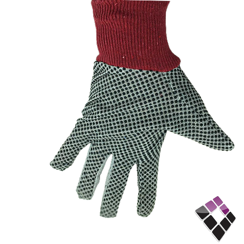 كفوف قماش رمادي + أحمر مبطن نقاط ربل...رقم الصنف (1527400)