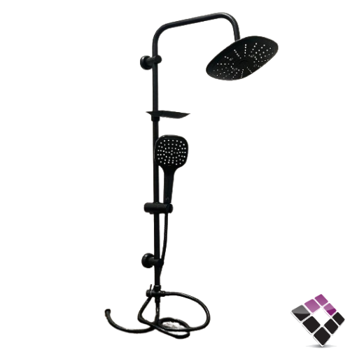 طقم شاور دش BATHROY ايطالي BRAVO لون أسود عمود + طاسة مربعة 23 سم + لي و سماعة رقم BS103-BLACK