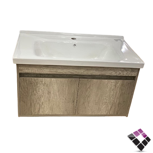 مغسلة دولاب خشب معالج plywood بليوود لون خشبي رمادي حوض خزف Orent Standard صيني 80CM + مراية LED رقم OS2310140