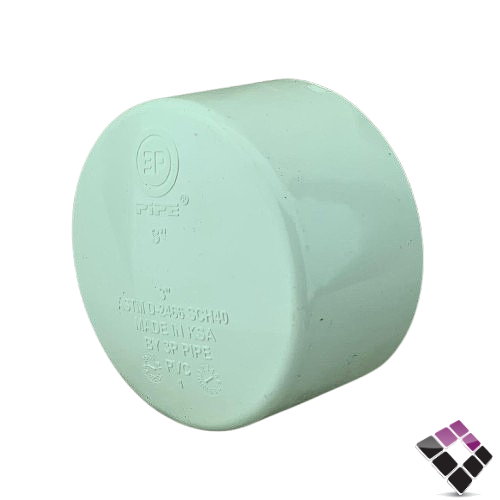 سدة كبس كاب UPVC بلاستيك أبيض 3P الخليجية سعودي ضغط 40 مقاس 3"