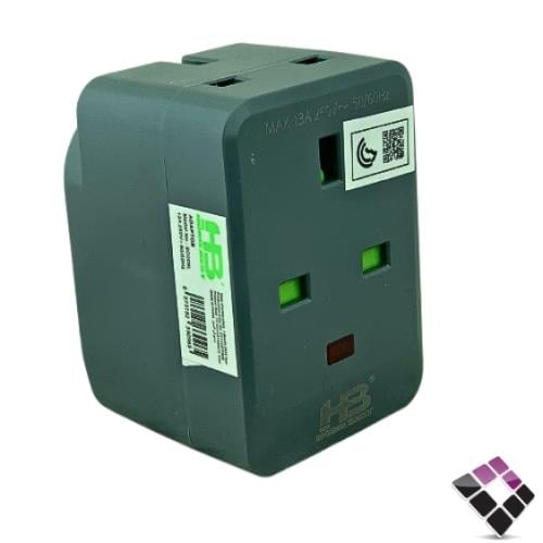 قسام مكعب موزع افياش كهرباء HB صيني 3 مخارج 13A لون رمادي رقم SD009L