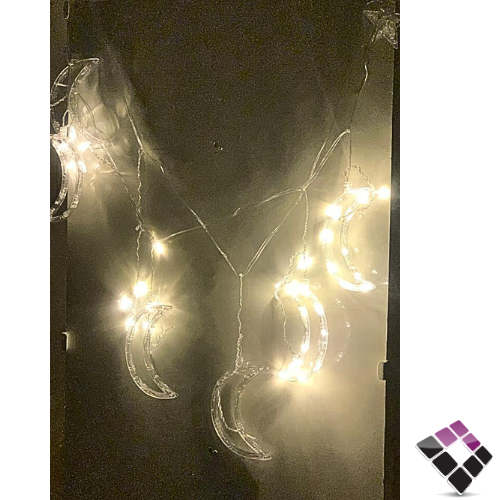 لي زينة موديل ستارة + نجمة و هلال انارة LED لون أصفر مع جهاز تحكم مقاس 1.8 × 1 ×2 متر