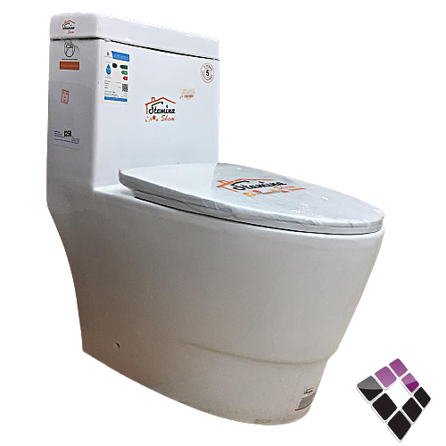 كرسى أفرنجى أرضي STAMINA صينى بيضاوي لون أبيض نظام تصريف مطور ريمليس RIMLESS + غطاء فايبر هيدروليك قاعدة كروم سهل الفك 30 سم رقم 8258